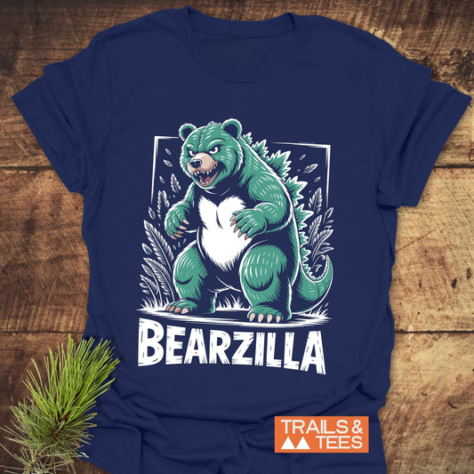 Bearzilla T-Shirt featuring a cartoon bear design, ideal for active wear enthusiasts. Perfect for adding a playful touch to casual outfits.