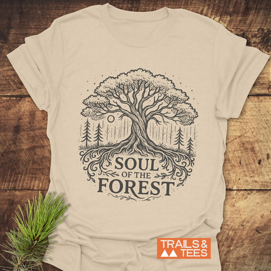 Soul Of The Forest T-Shirt featuring a tree design, crafted from lightweight ring-spun cotton for trail-tested comfort and everyday outdoor adventures.