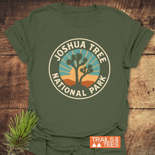 Joshua Tree National Park T-Shirt featuring a logo, crafted from soft ring-spun cotton, designed for comfort and durability, perfect for outdoor adventures.
