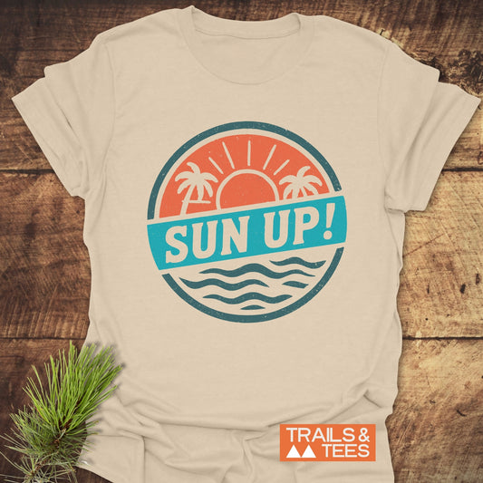 Sun Up! Vintage T-Shirt, featuring a durable logo on soft, lightweight ring-spun cotton, designed for comfort and adventure with pre-shrunk, seamless construction.