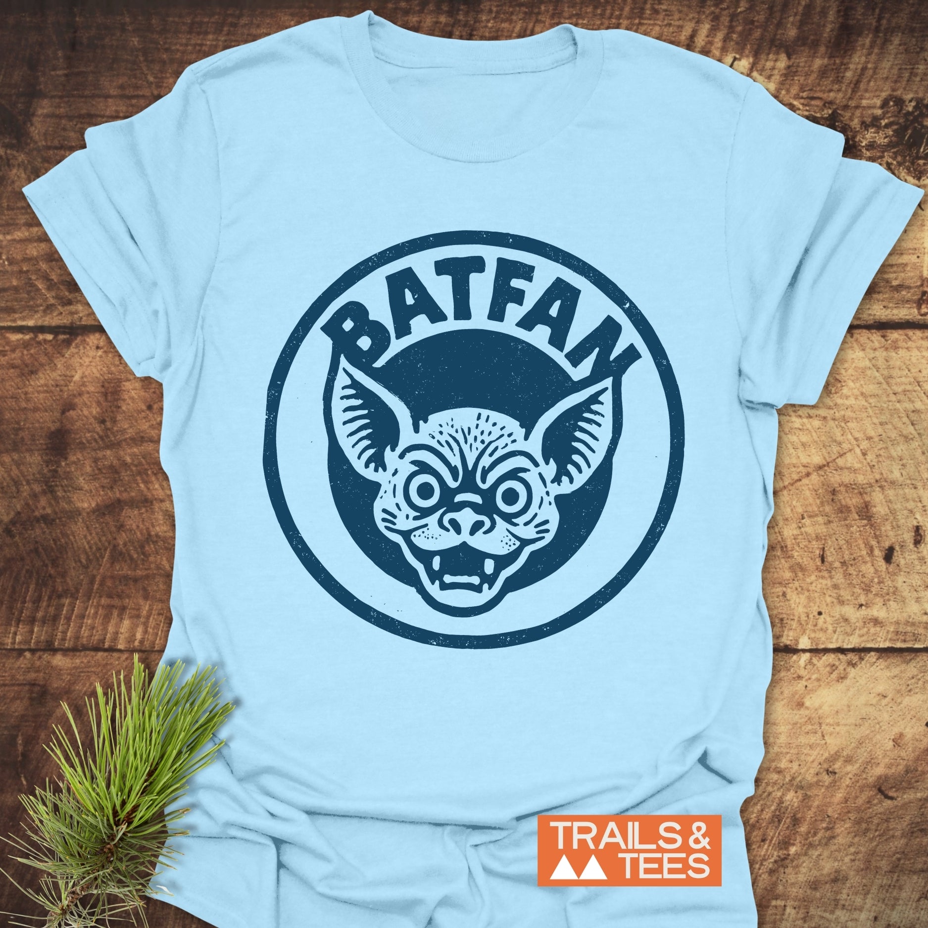 BATFAN Funny T-Shirt featuring a detailed bat face design, crafted from soft ring-spun cotton for comfort and durability, ideal for outdoor adventures.