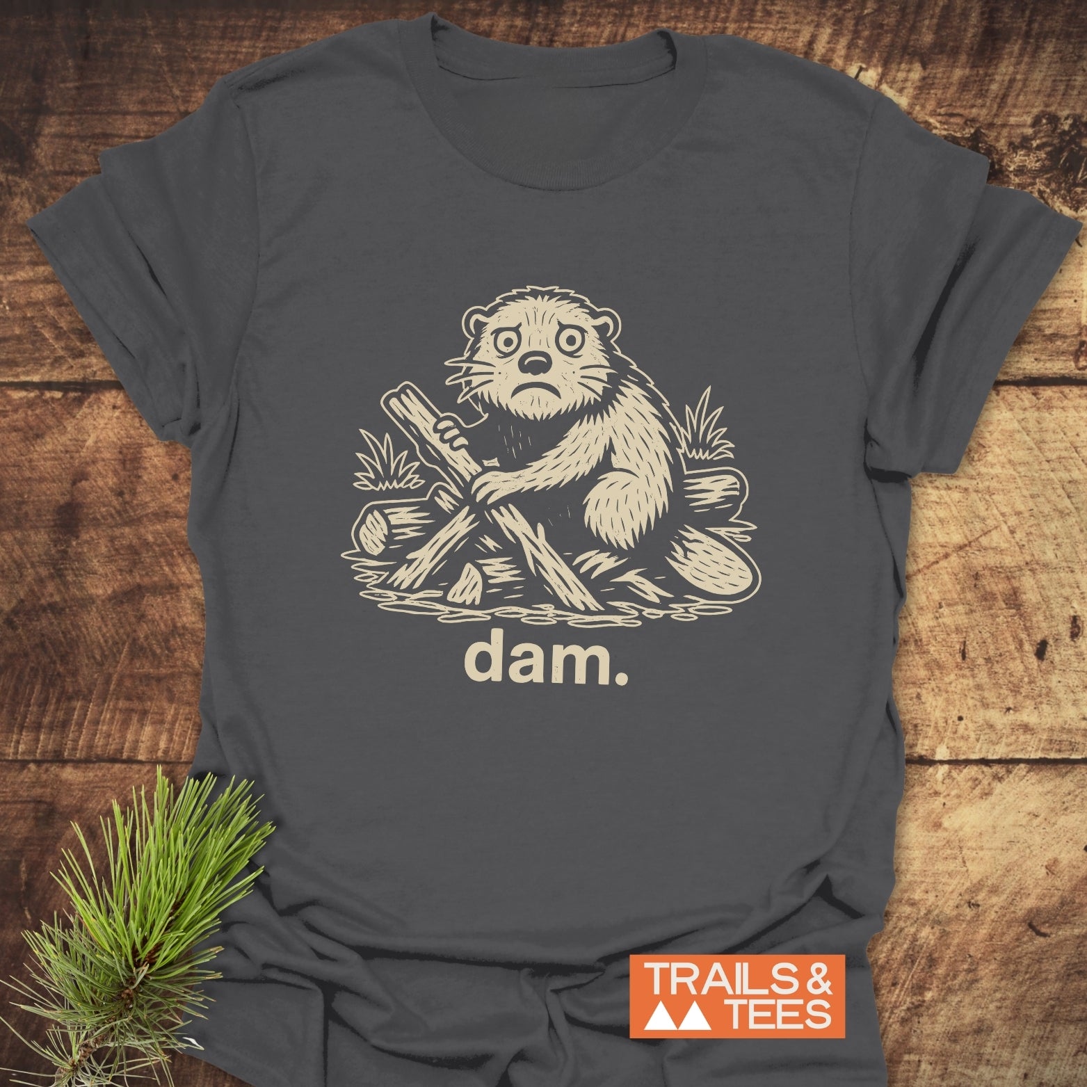 Beaver - Dam Funny T-Shirt featuring a beaver line drawing, crafted from soft cotton for comfort, with durable prints. Perfect for outdoor enthusiasts.