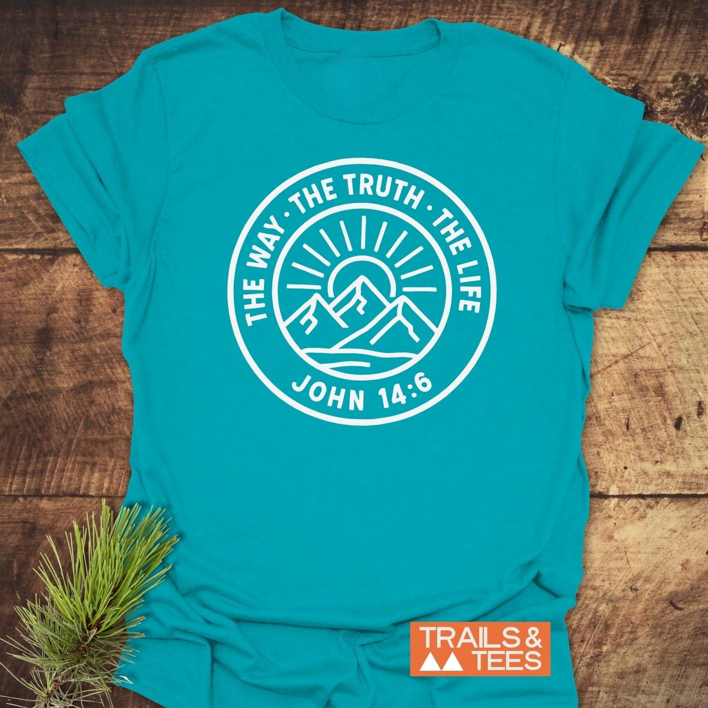 The Way, The Truth, The Life T-Shirt featuring a line-art mountain logo, ideal for outdoor enthusiasts, crafted from soft, lightweight cotton for comfort.