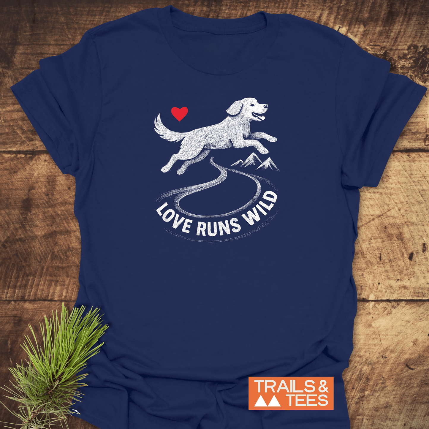 Love Runs Wild Doglover T-Shirt featuring a joyful dog sketch and slogan, crafted from soft cotton for comfort, with durable prints and eco-friendly production.