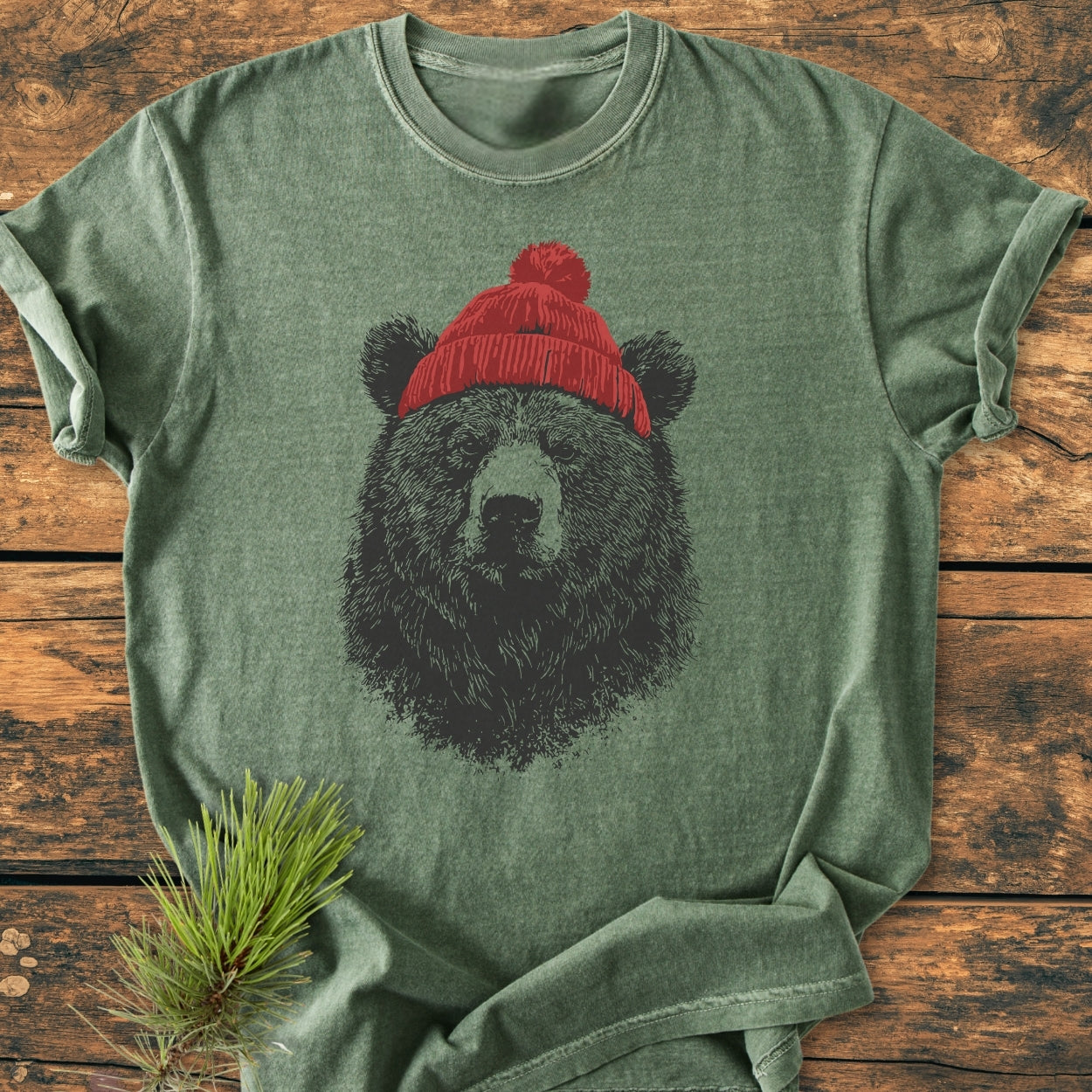 Bear With Beanie - Vintage Wash Tee