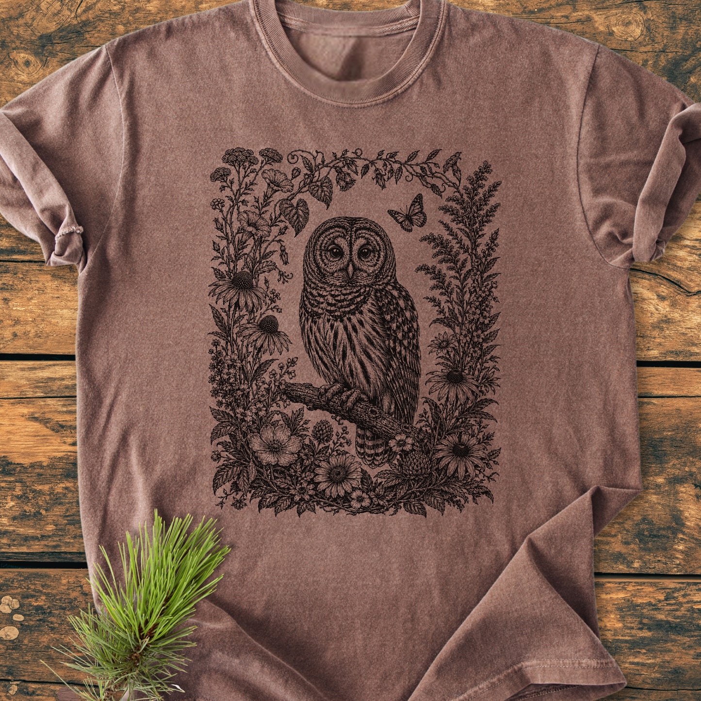 Botanical Night Watcher Owl - Vintage Wash Tee