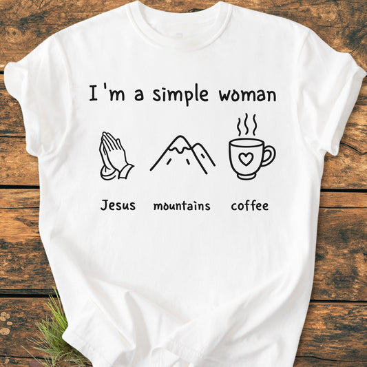 I'm A Simple Woman. Jesus Mountains Coffee - Vintage Wash Tee