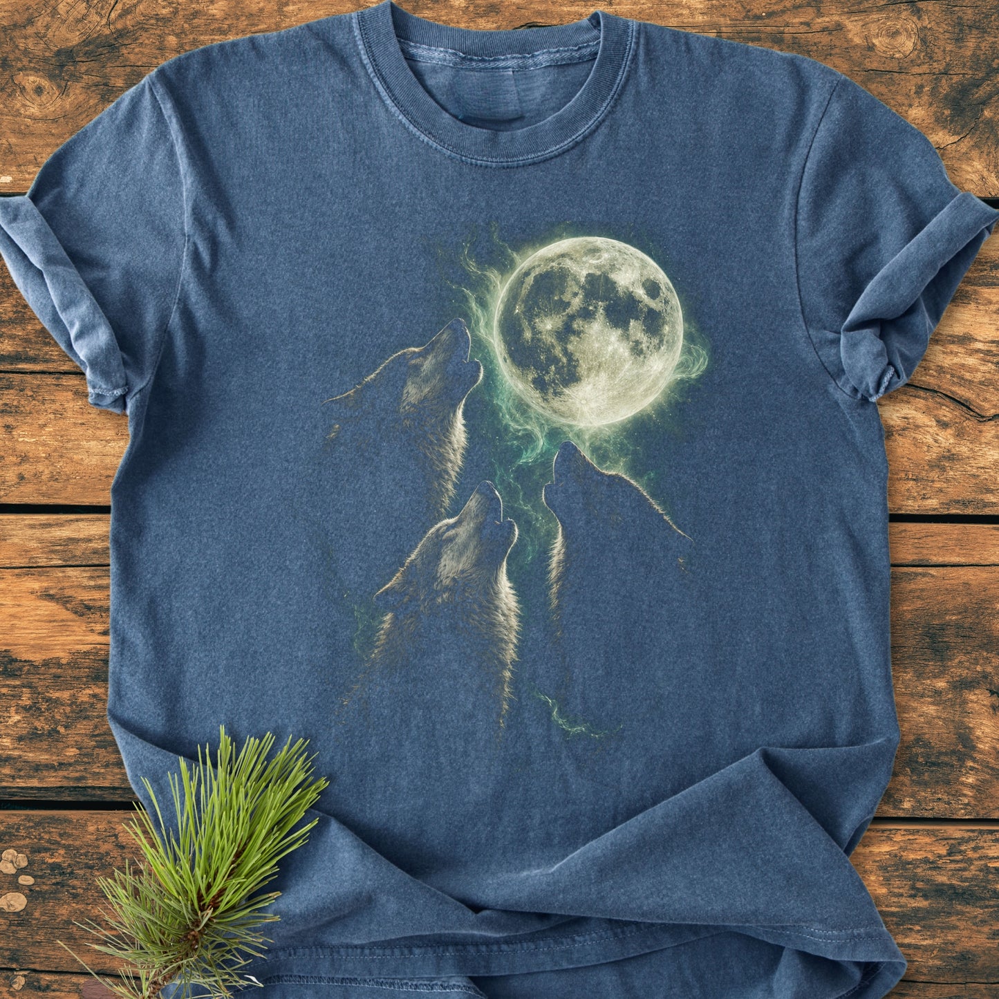 Three Wolves Howling at the Full Moon - Vintage Wash Tee
