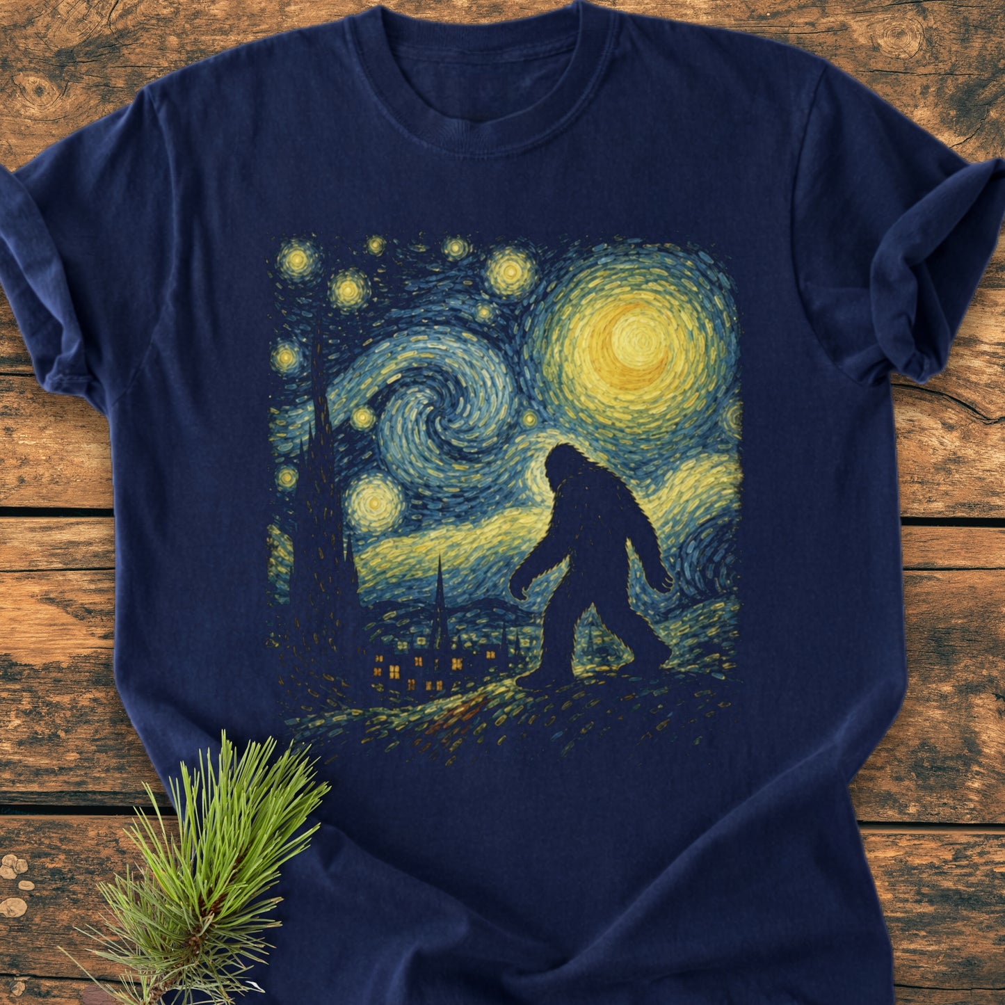 Bigfoot Starry Night – Sasquatch Art - Vintage Wash Tee
