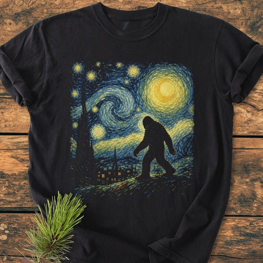 Bigfoot Starry Night – Sasquatch Art - Vintage Wash Tee