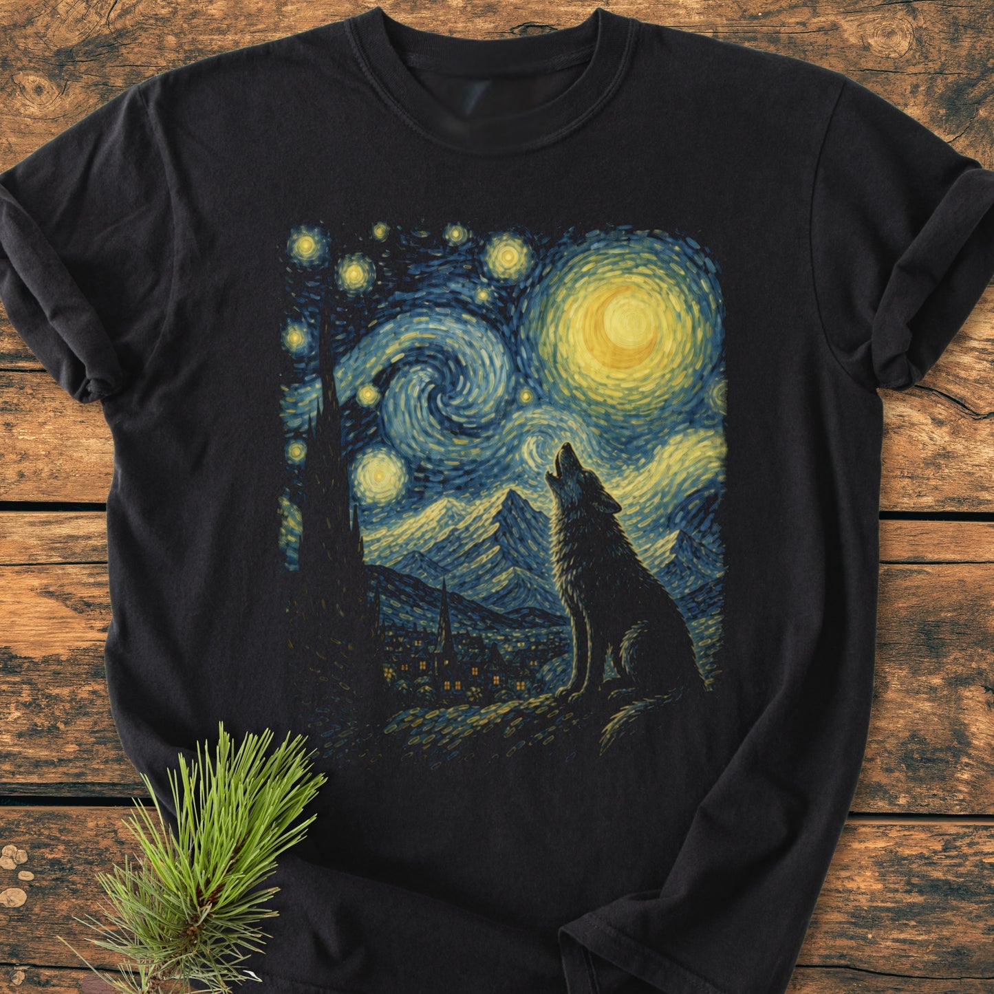 Starry Night - Howling Wolf - Vintage Wash Tee