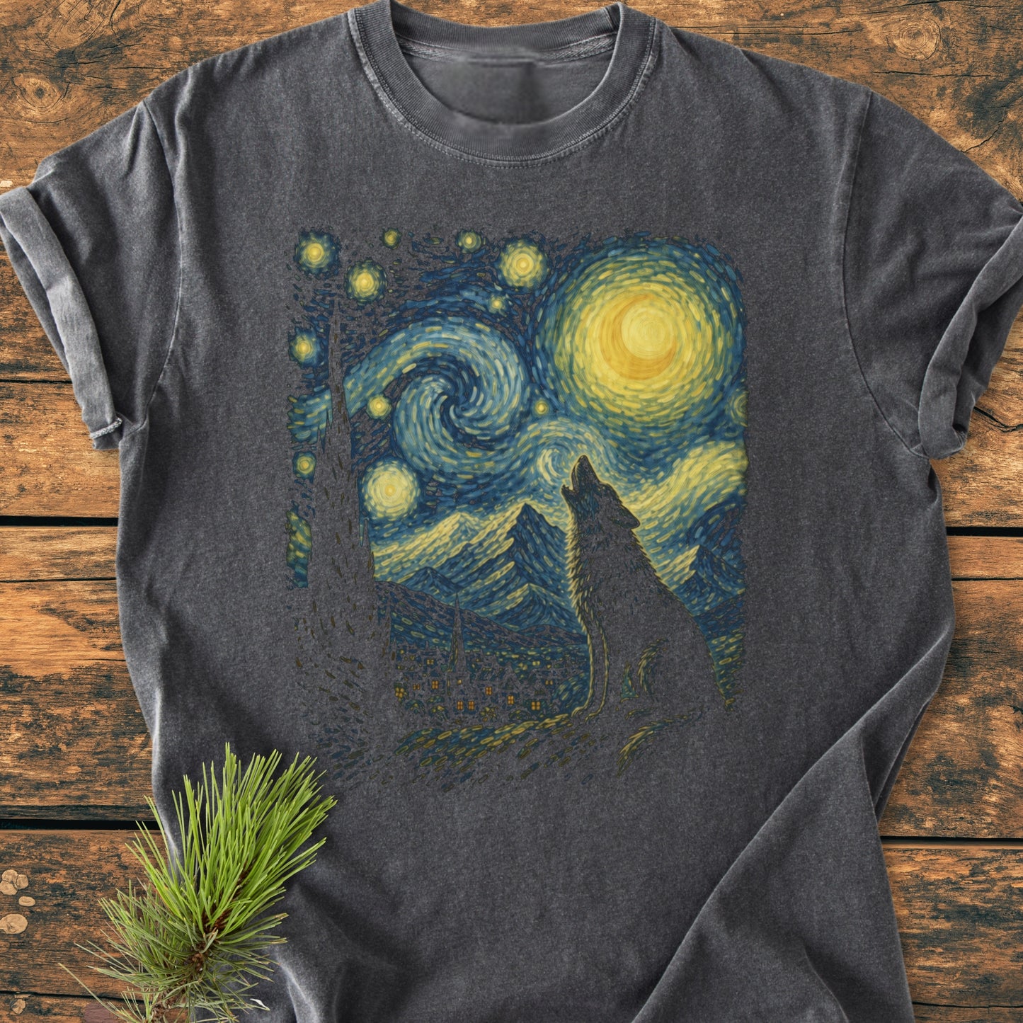 Starry Night - Howling Wolf - Vintage Wash Tee