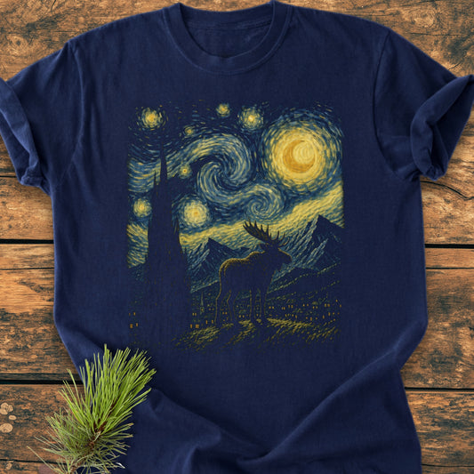 Starry Night Moose – The Majestic Wild - Vintage Wash Tee