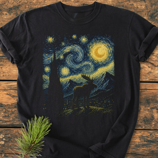 Starry Night Moose – The Majestic Wild - Vintage Wash Tee