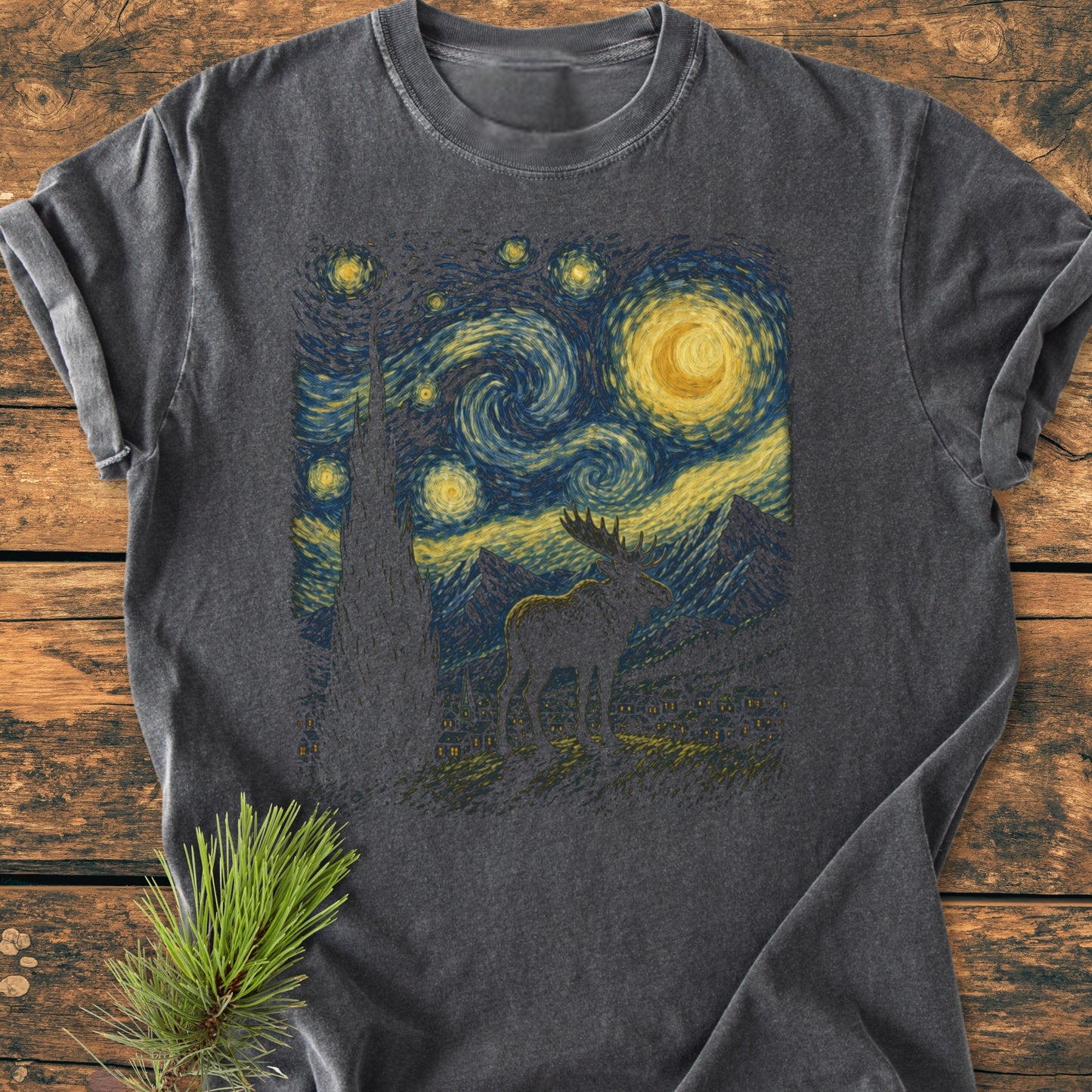 Starry Night Moose – The Majestic Wild - Vintage Wash Tee