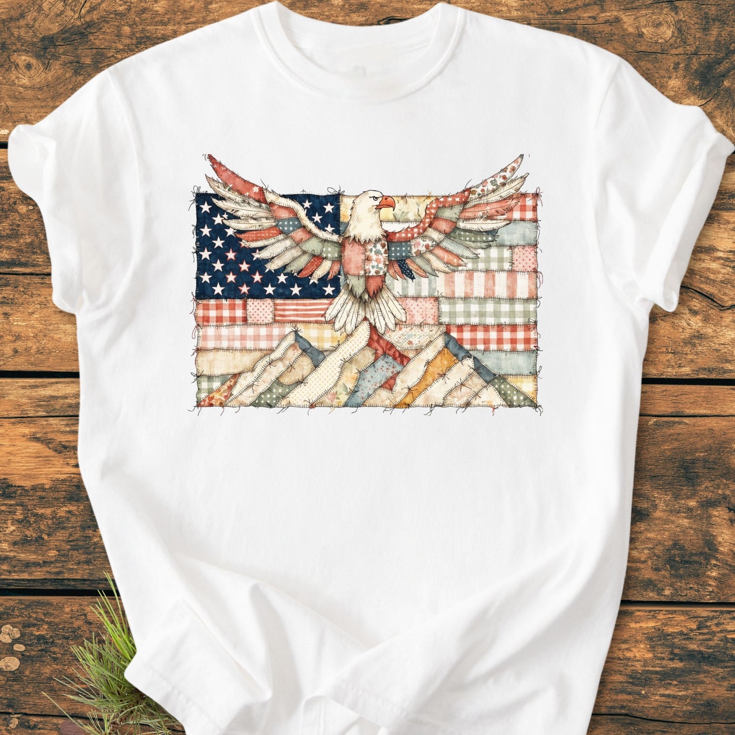 Land Of The Free FAUX Patchwork - Vintage Wash Tee