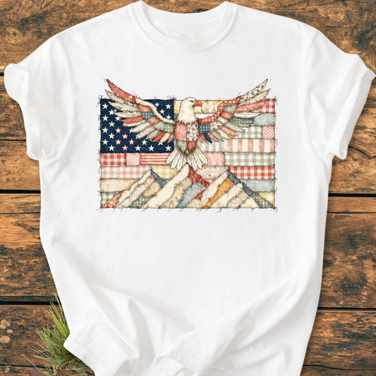 Land Of The Free FAUX Patchwork - Vintage Wash Tee