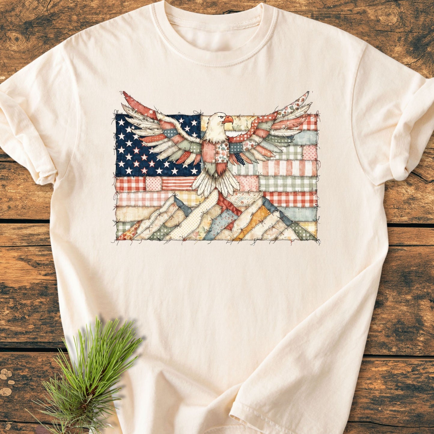 Land Of The Free FAUX Patchwork - Vintage Wash Tee