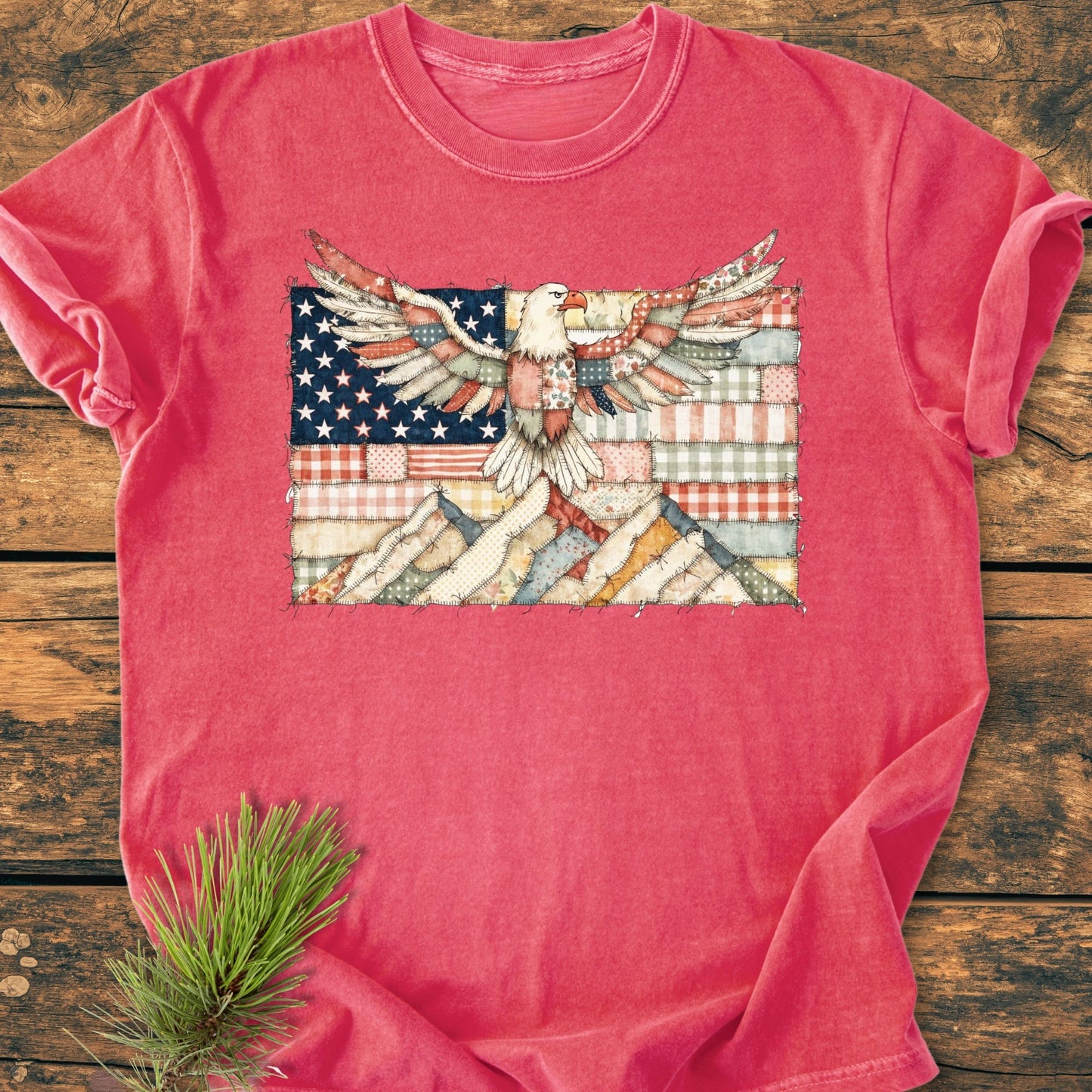 Land Of The Free FAUX Patchwork - Vintage Wash Tee