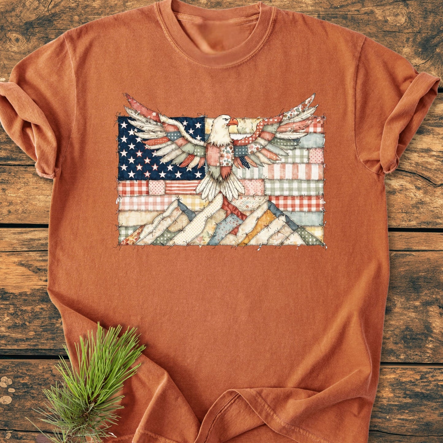 Land Of The Free FAUX Patchwork - Vintage Wash Tee