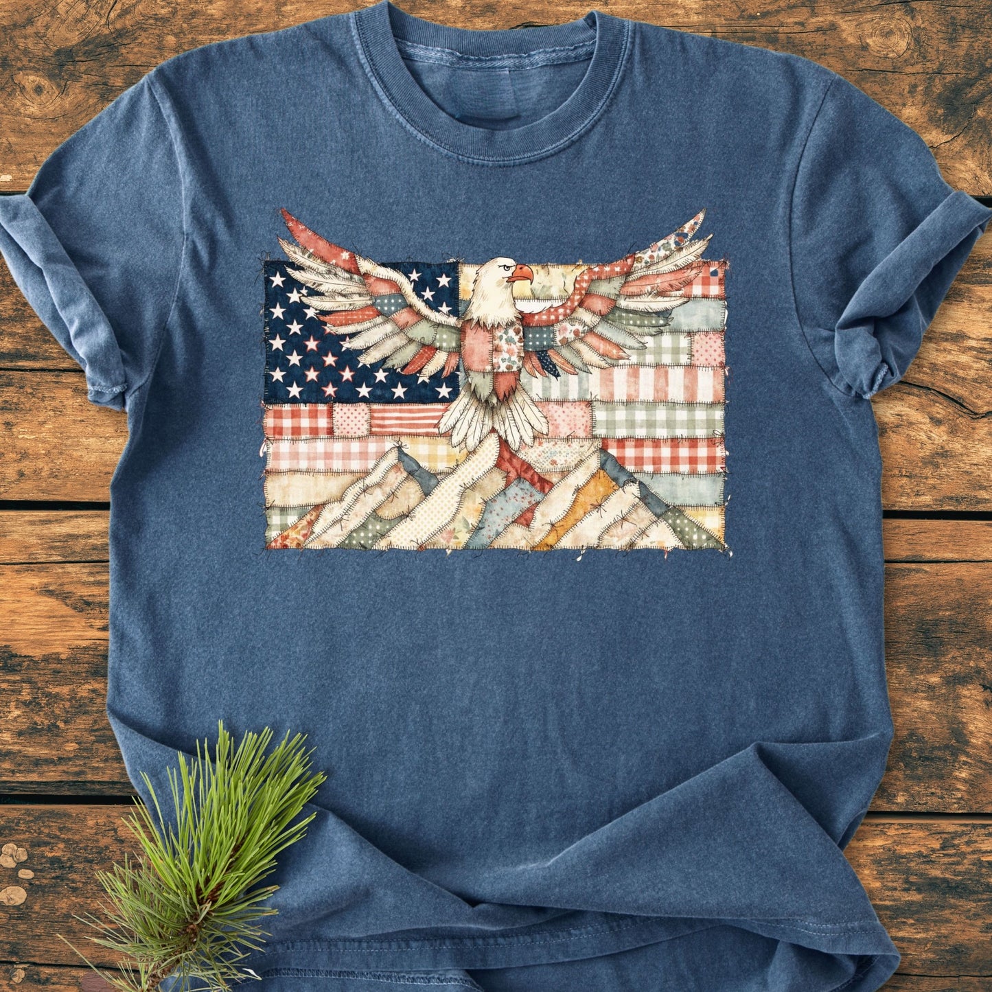 Land Of The Free FAUX Patchwork - Vintage Wash Tee