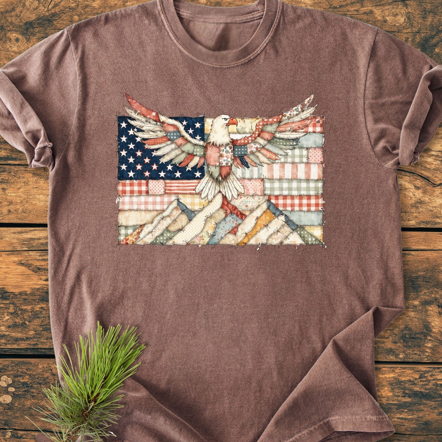 Land Of The Free FAUX Patchwork - Vintage Wash Tee