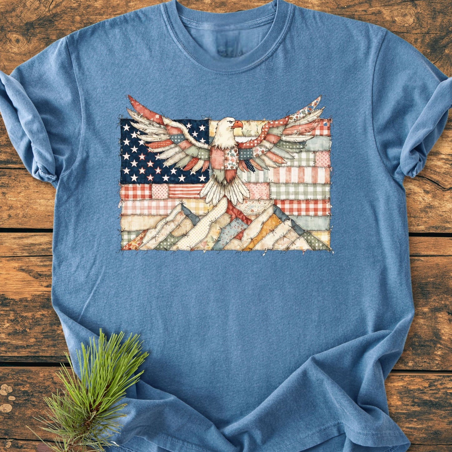 Land Of The Free FAUX Patchwork - Vintage Wash Tee