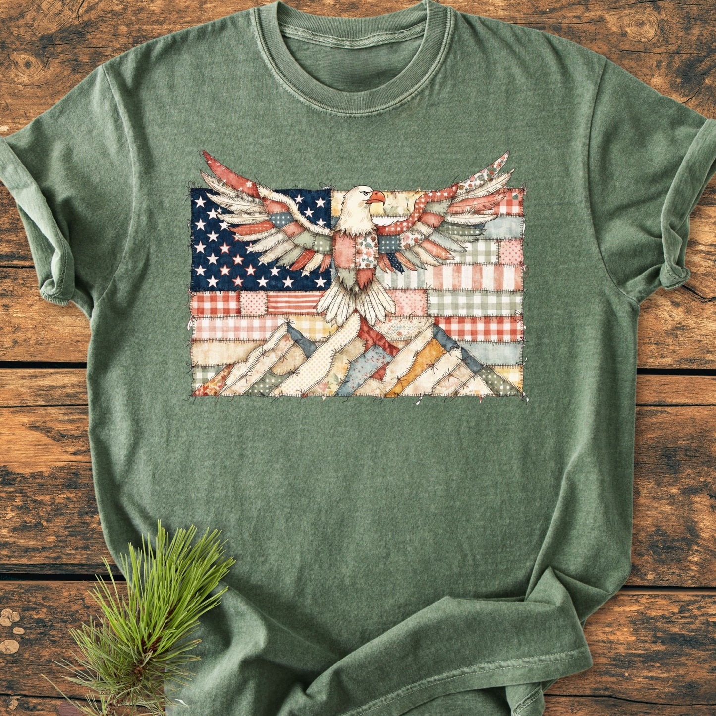 Land Of The Free FAUX Patchwork - Vintage Wash Tee