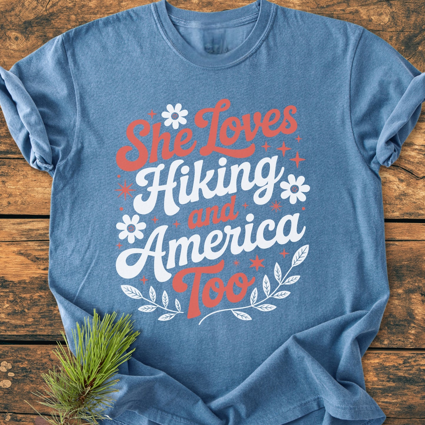 She Loves Hiking And America Too - Premium Vintage Tee