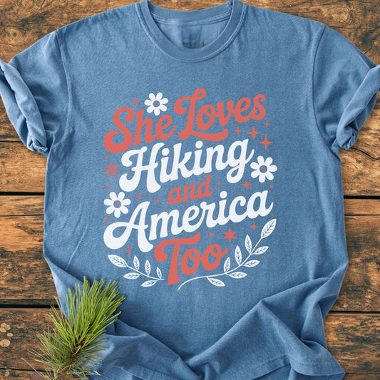 She Loves Hiking And America Too - Premium Vintage Tee