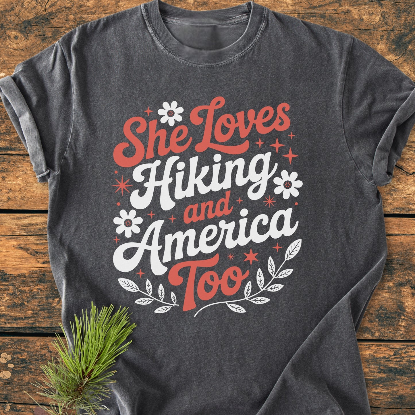 She Loves Hiking And America Too - Premium Vintage Tee