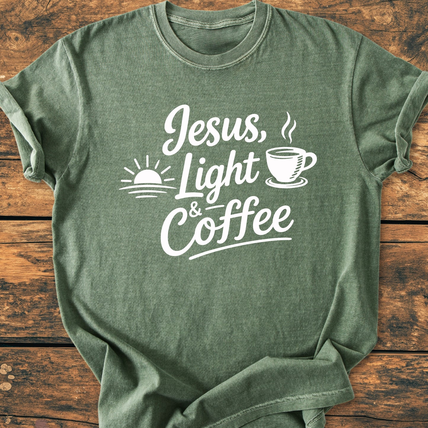 Jesus, Light And Coffee - Vintage Wash Tee