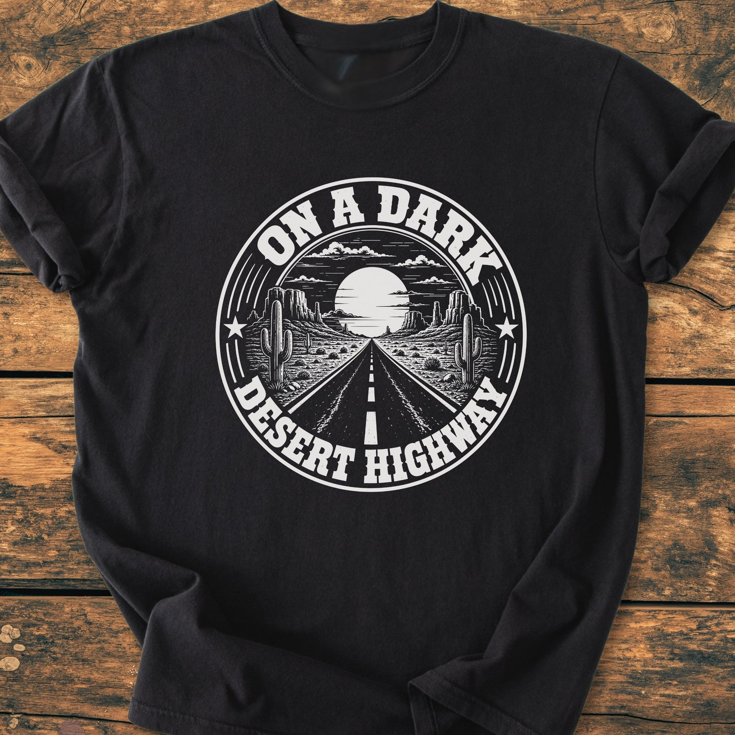 On A Dark Desert Highway Badge - Vintage Wash Tee