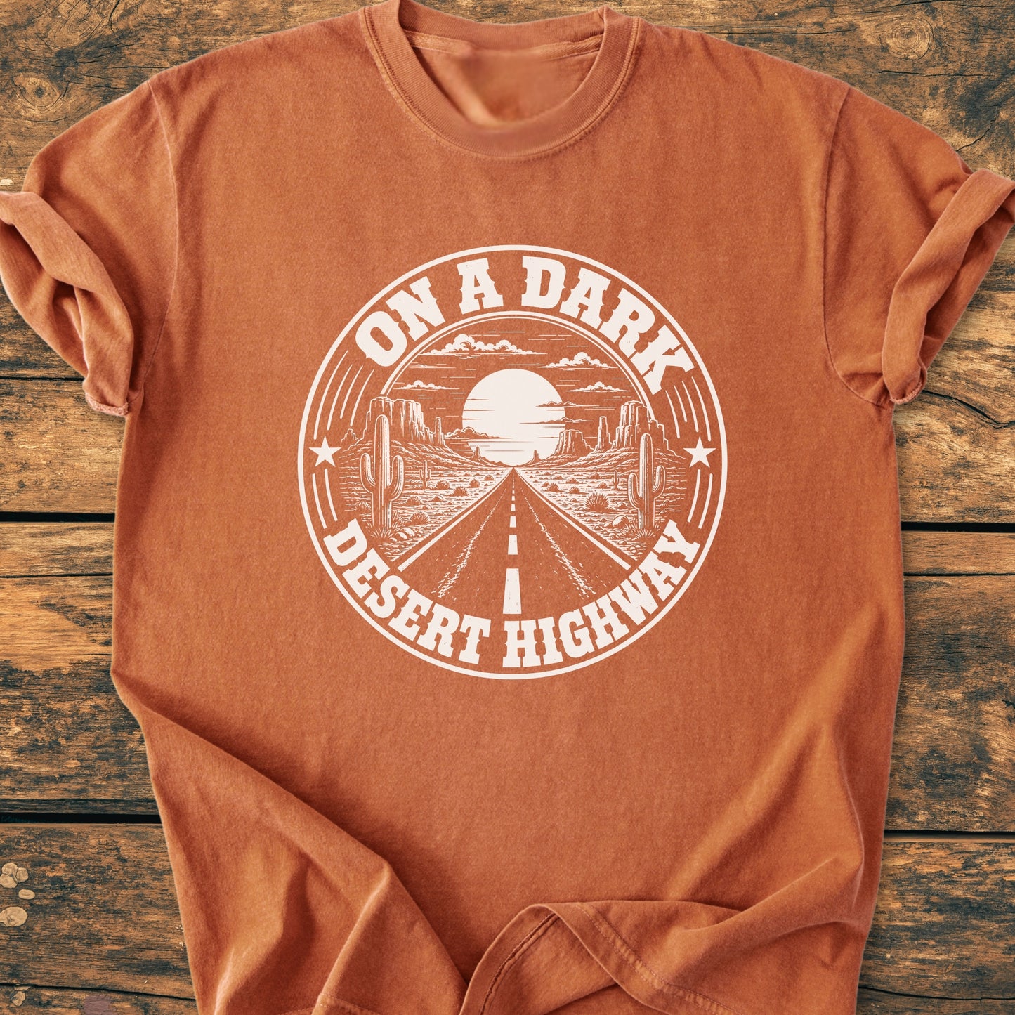 On A Dark Desert Highway Badge - Vintage Wash Tee