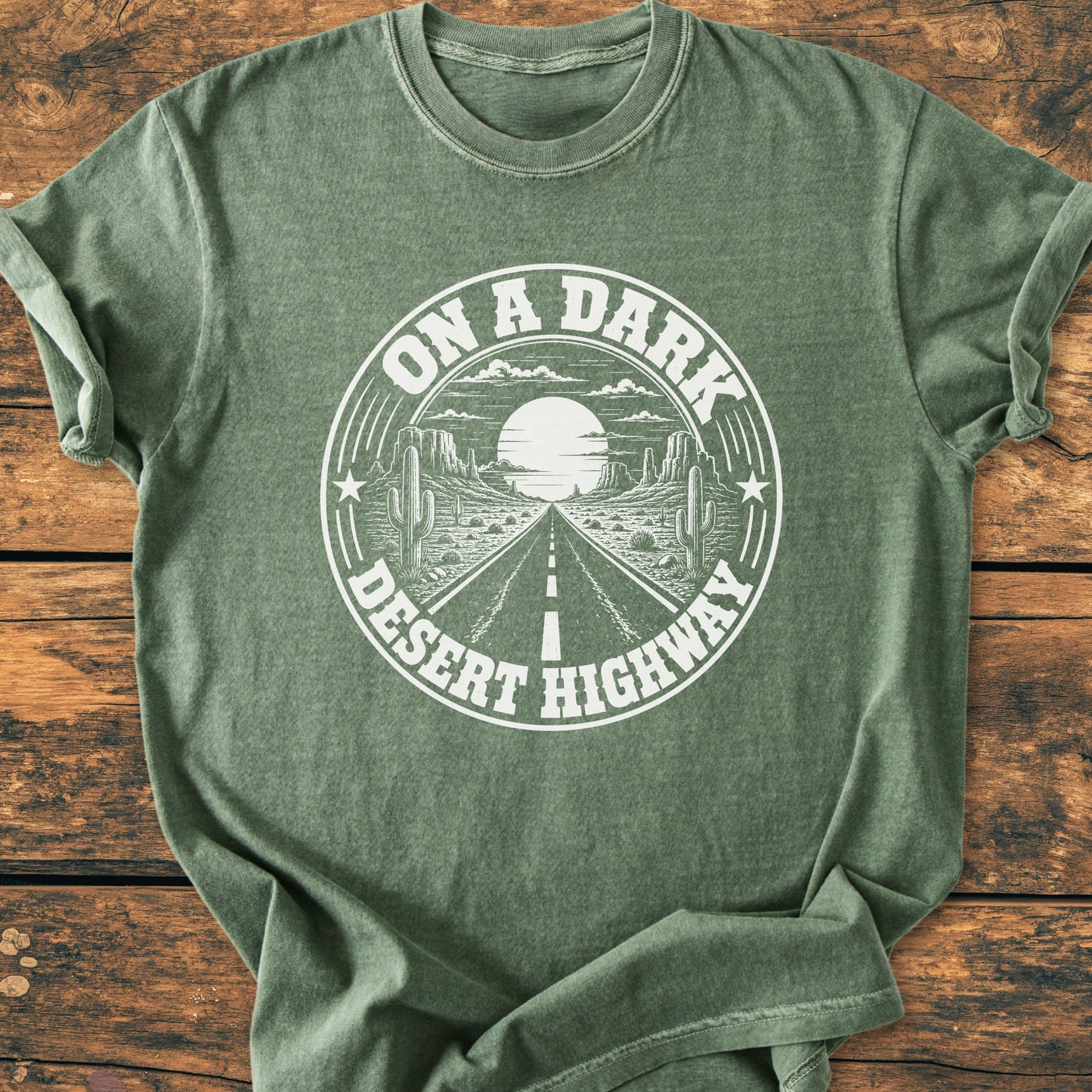On A Dark Desert Highway Badge - Vintage Wash Tee