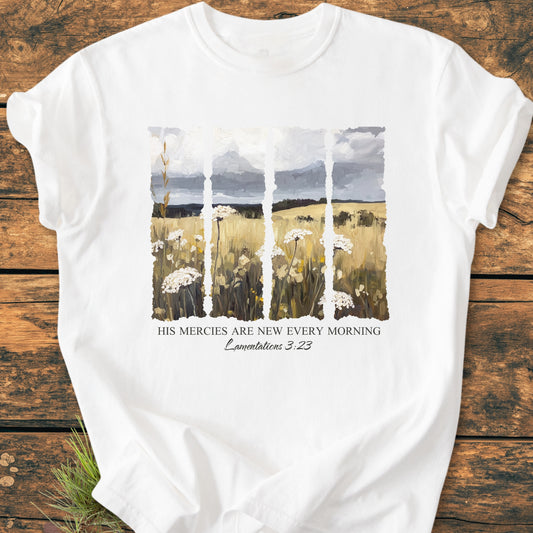 His Mercies Are New Every Morning, Lamentations 3:23  - Premium Vintage Tee