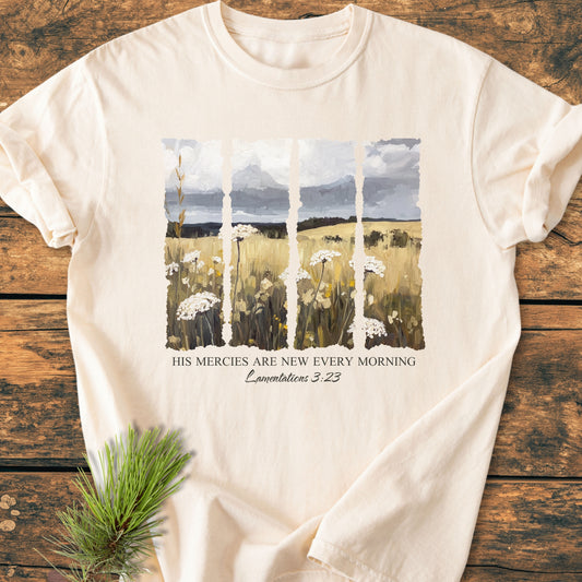 His Mercies Are New Every Morning, Lamentations 3:23  - Premium Vintage Tee