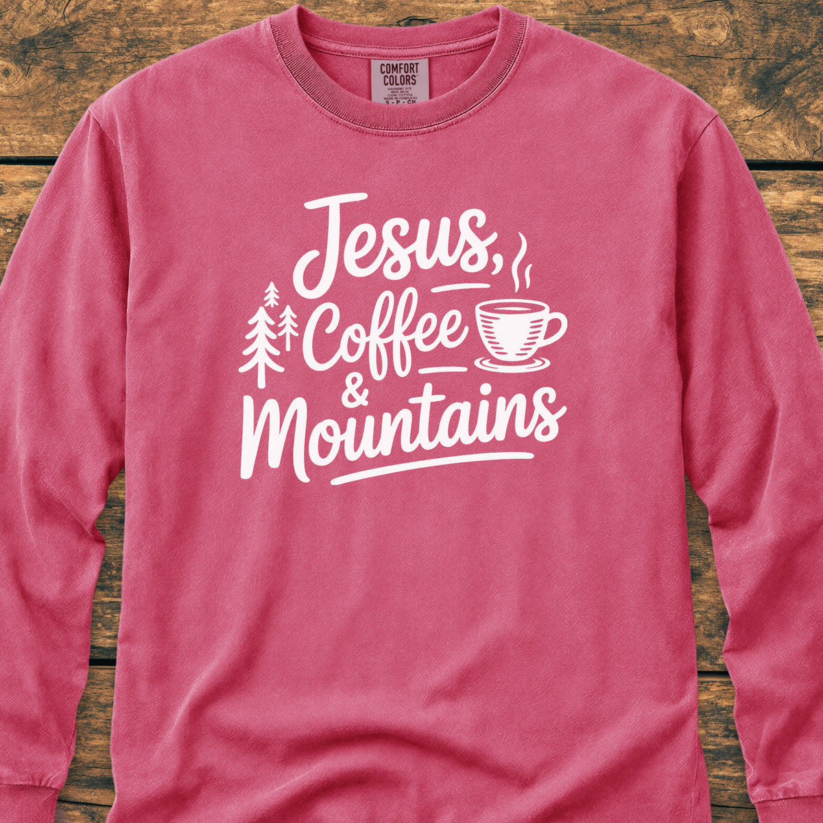 Jesus, Coffee, Mountains Long-Sleeve Tee