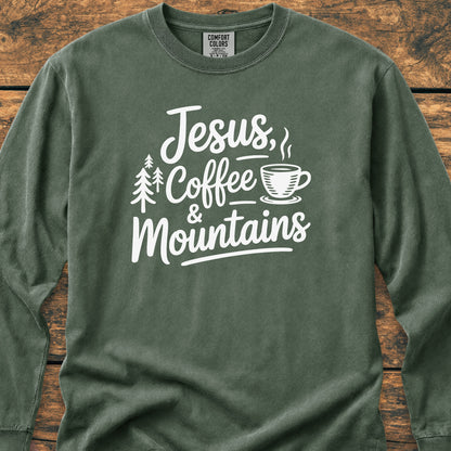 Jesus, Coffee, Mountains Long-Sleeve Tee