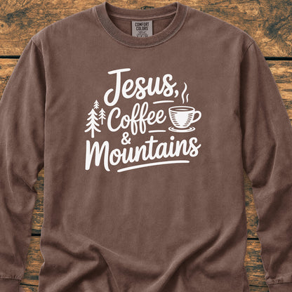 Jesus, Coffee, Mountains Long-Sleeve Tee