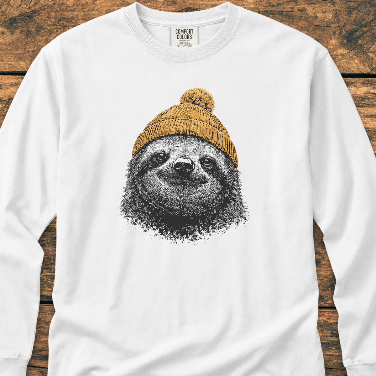 Sloth With Beanie Long-Sleeve Tee