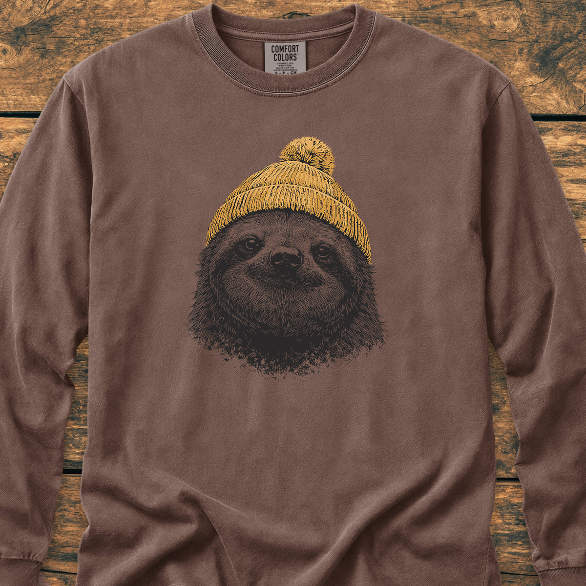 Sloth With Beanie Long-Sleeve Tee