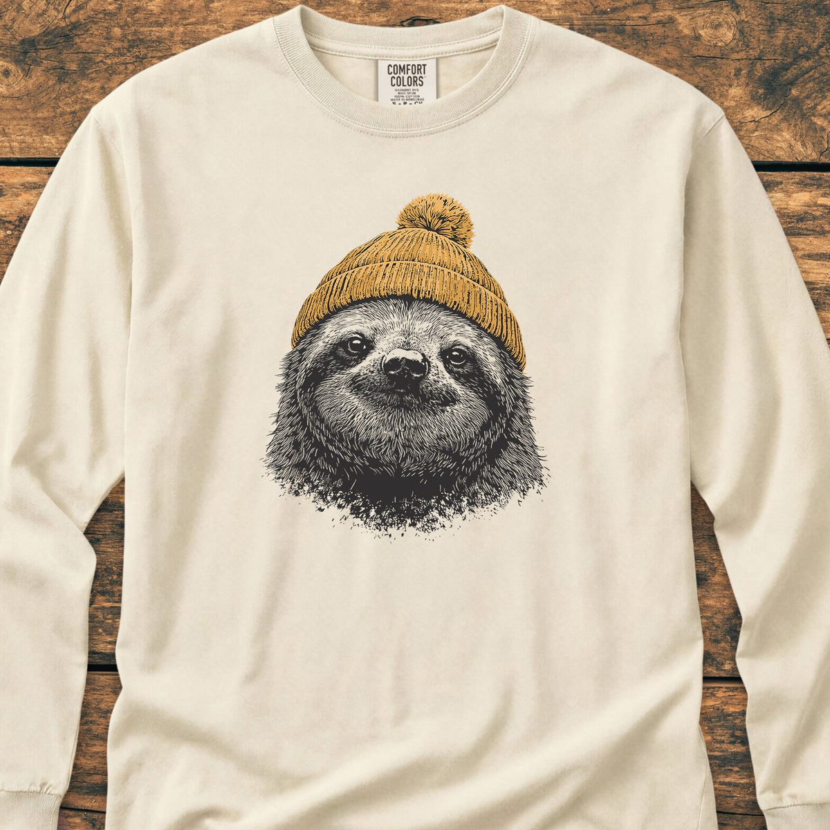 Sloth With Beanie Long-Sleeve Tee