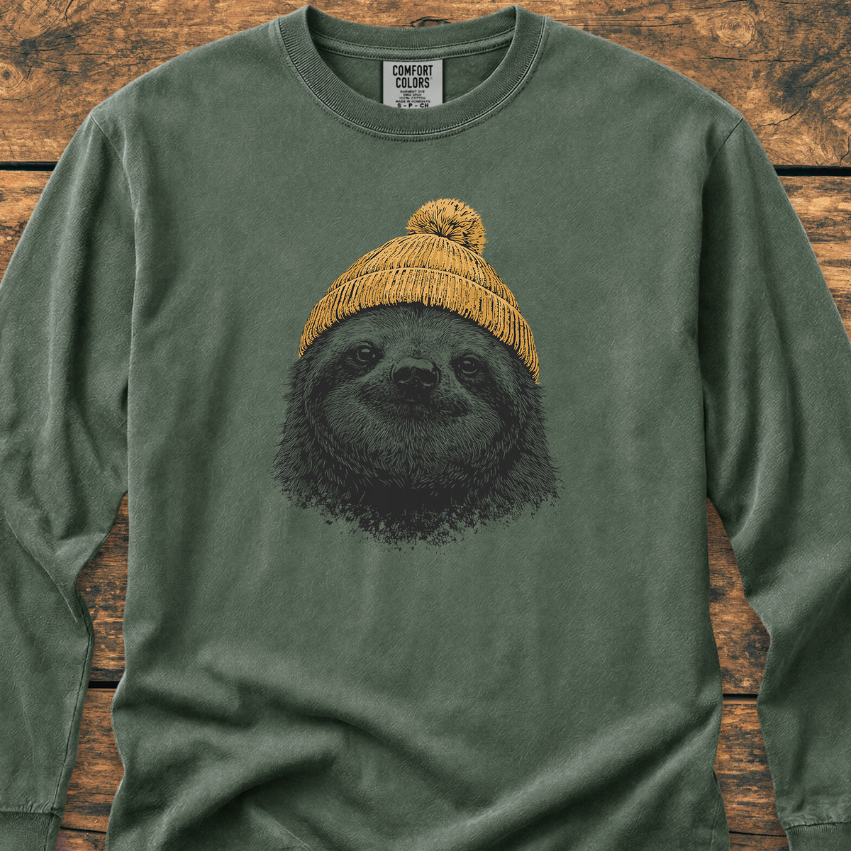 Sloth With Beanie Long-Sleeve Tee