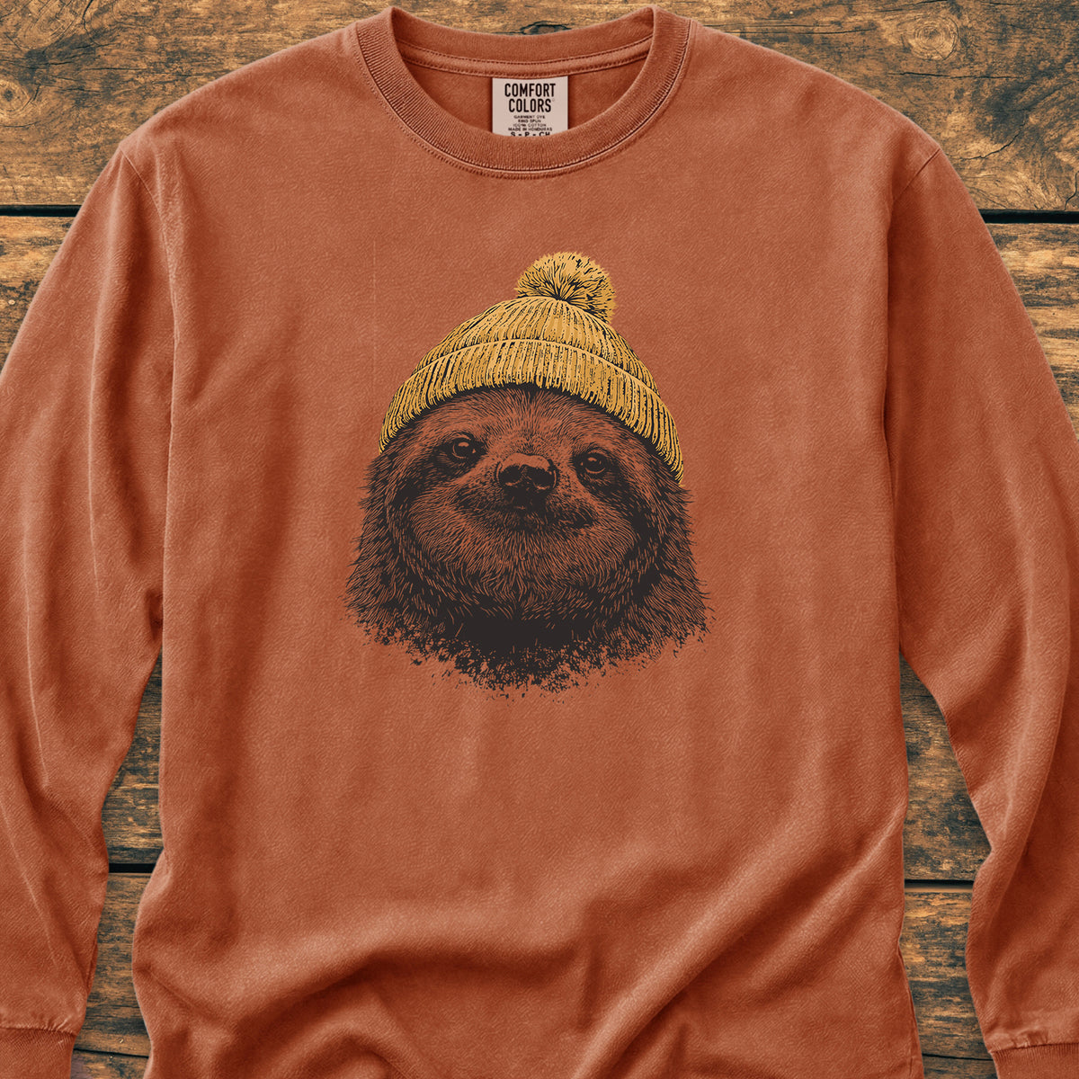 Sloth With Beanie Long-Sleeve Tee