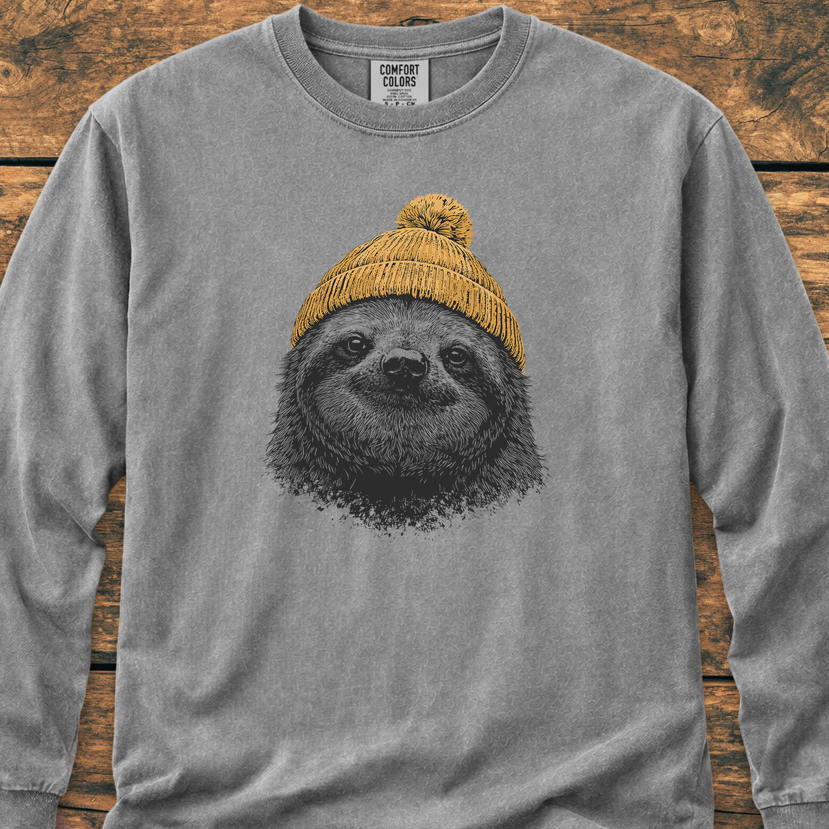 Sloth With Beanie Long-Sleeve Tee