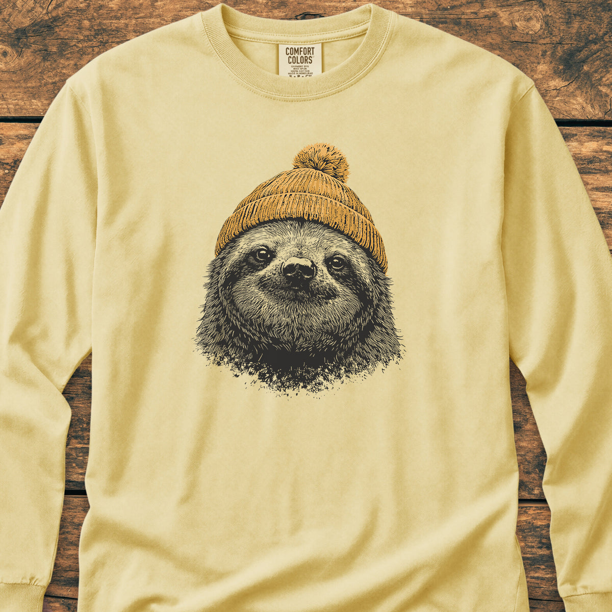 Sloth With Beanie Long-Sleeve Tee