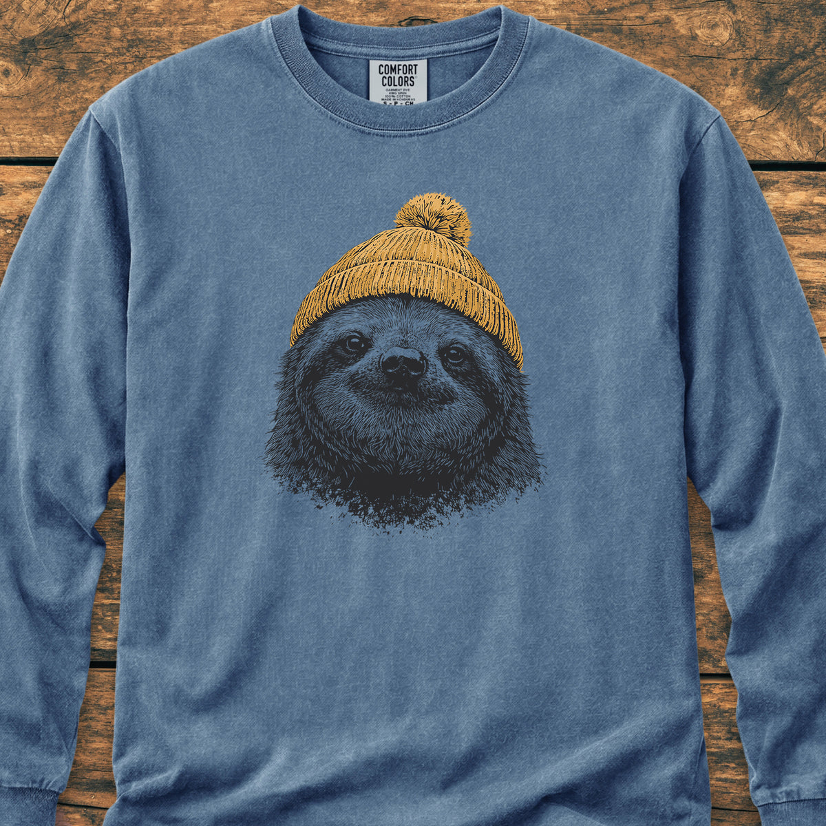 Sloth With Beanie Long-Sleeve Tee