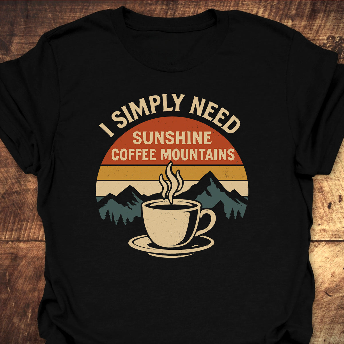 Retro Sunrise Coffee & Mountains T-Shirt