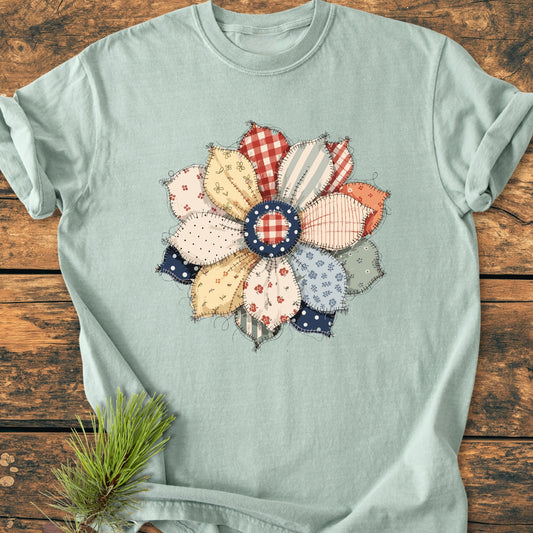 Americana Flower FAUX Patchwork - Vintage Wash Tee